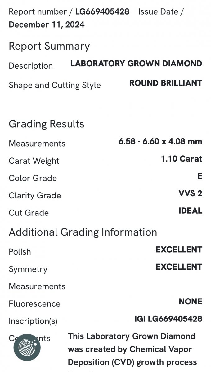 Lab-grown Solitair ring 1-1.10crt.